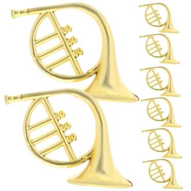 Imagem de Garneck 20 peças de enfeites de Natal de mini instrumento musical, miniaturas de chifre francês de plástico dourado, decorações de árvore de Natal para pendurar para festas de fim de ano e fazer