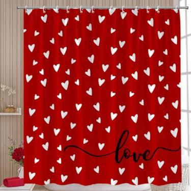 Imagem de ASVEAS Cortina de chuveiro vermelha para o dia dos namorados, pequeno coração, amor, doce, casal, tecido feminino para decoração de banheiro, banheira com ganchos (177,8 cm x 178 cm)