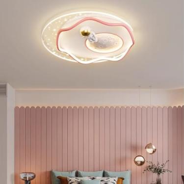 Imagem de Luminária de teto infantil LED regulável com controle remoto 3000K-6000K Lâmpada de quarto infantil Abajur criativo de estrela e lua Lâmpada de teto para meninos e meninas Quarto Lustre de j