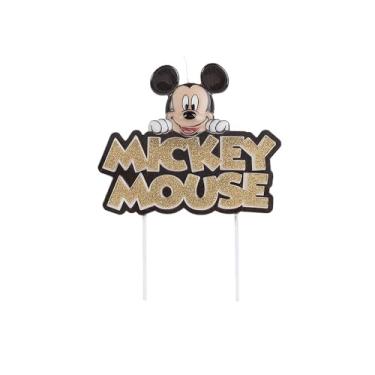 Imagem de Vela Aniversário Mickey Mouse Glitter Silver Festas Preto Dourado