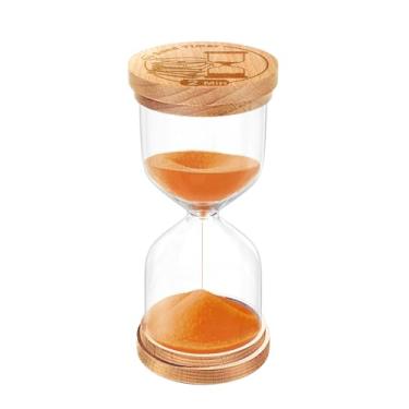 Imagem de CNCJ Temporizador de areia de madeira de 2 minutos, ampulheta laranja pequeno relógio de areia Reloj De Arenai para decoração de mesa, cozinha, sala de aula, escritório, estudo, decoração de casa