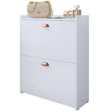 Imagem de Sapateira Vertical Retrô Closet 2 Nichos Puxador Concha Comporta Até 12 Pares De Calçados(Branco)