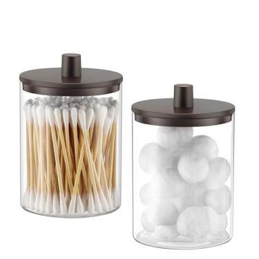 Imagem de TIPGO Dispensador de vidro Qtip para banheiro – Frasco de boticário transparente de 283 g para cotonetes de algodão, bolas, almofadas, palitos de fio dental, recipientes pequenos para organizador de
