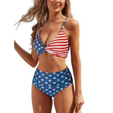 Imagem de Biquíni ZAFUL Twist, cintura alta, cruz, cadarço, controle de barriga