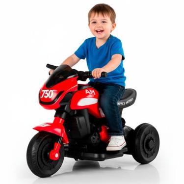 Imagem de Moto Elétrica Infantil 6v Race Vermelha Com Som Menino Triciclo Acende