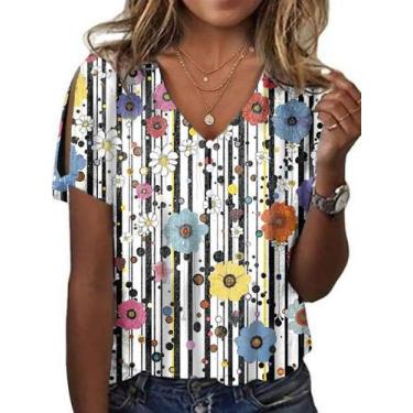 Imagem de Blusa HOTYD Boho com estampa floral feminina de manga curta e decote e