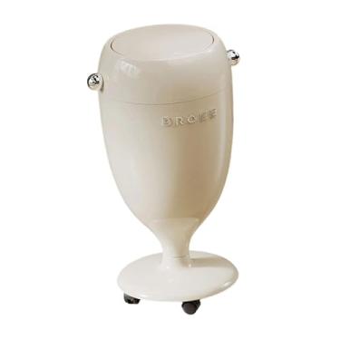 Imagem de Fenteer Lixeira com tampa de pressão com rodas universais, recipiente de lixo móvel de grande capacidade, cesto de lixo para cozinha, trailer, Branco