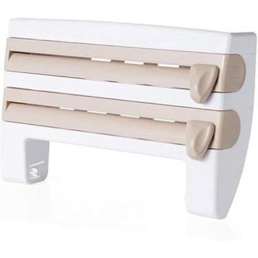 Imagem de Suporte de guardanapo de papel toalha de parede 3 em 1 dispensador de filme caixa de lenços de alumínio cortador de churrasco molho garrafa rack de armazenamento (cor: Argento) (D)