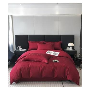 Imagem de Jogo de lençol Queen King com elástico azul escuro abstrato 100% algodão jacquard (Queen vermelho)