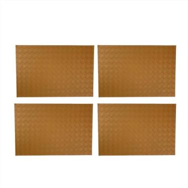 Imagem de Kit Descanso Pratos Jogo Americano 4 Peças Retangular Luxo Souspla Impermeável Mesa Jantar Caramelo