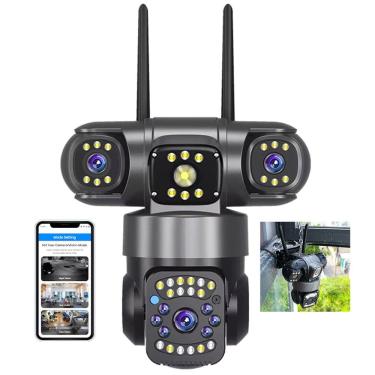 Imagem de Camera de Segurança Tres Lentes 360 Graus Wifi App Sensor Movimento Presença Microfone Vigilancia Visao Noturna