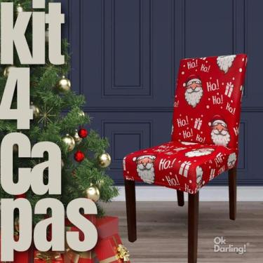 Imagem de Kit 4 Capas de Cadeira Natalinas Ho Ho Ho - Vermelho - OK Darling