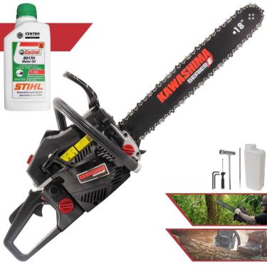 Imagem de Motor Serra À Gasolina Kawashima KCS580E 54cc Alta Potência e Rotação Com Sabre 18’’ Carcaça de Alumínio e Sistema Antivibração + ÓLEO STIHL 2T