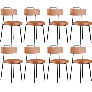 Imagem de Kit 08 Cadeiras Decorativas Estofada Para Sala De Jantar Barcelona L02 Couríssimo Camel - Lyam Decor