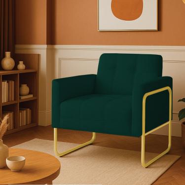 Imagem de Poltrona Sala Industrial Alta Tubo Dourado Elisa Bouclê Verde D03 - D'Rossi