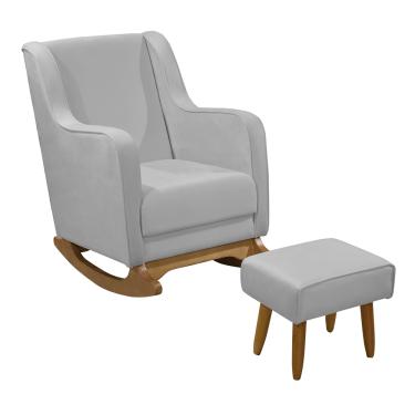 Imagem de Poltrona de Amamentação com Balanço e Puff Ariely Veludo Cinza F06 - D'Rossi