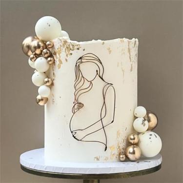 Imagem de LZGXZF Topper de bolo de chá de bebê Happy Birthday Toppers acrílico gloden grávida senhora grávida bebê bolo charme para decoração de bolo revelar sexo Wecome Baby Party Mother To Be Party Decor
