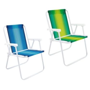 Imagem de Kit 2 Cadeira de Praia Aluminio Super Resistente Varanda Alta Piscina 110Kg Cores Sortidas