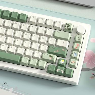 Imagem de dagaladoo Matcha Green Keycaps PBT, teclas de sublimação tingida 60% 65% 100%, conjunto de teclas personalizadas Spring Tea, capas de teclado Cherry Profile para teclado mecânico 60% 65% 75% 100% TKL