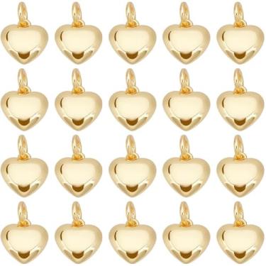 Imagem de Beebeecraft 1 caixa, 20 peças, pingentes de coração com anéis de salto, pequena placa de ouro 18 K de metal 3D, pingente de coração de amor para fazer joias, artesanato, pulseira, colar, pingente de