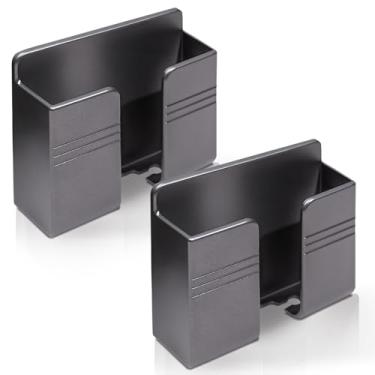 Imagem de 2 peças de suporte de telefone de parede com suporte adesivo 3M para telefone com orifício para recepção de cabo de dados, suporte para carregador de telefone, caixa de armazenamento de controle remoto para quarto, cozinha, banheiro, escritório (preto)