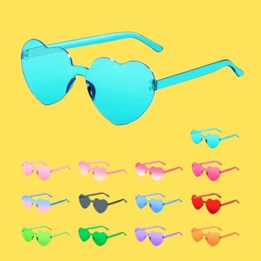 Imagem de Óculos de sol em forma de coração para mulheres, colorido, divertido, moderno, transparente, coração, lembrancinha de festa, Azul claro
