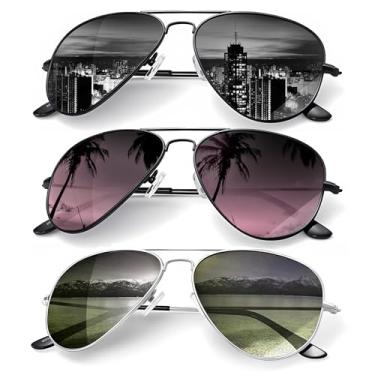 Imagem de Óculos de sol aviador para homens e mulheres óculos de sol polarizados para dirigir óculos de sol clássicos (pacote com 3) 58 mm, Gradiente preto/roxo/verde escuro dégradé, 58mm