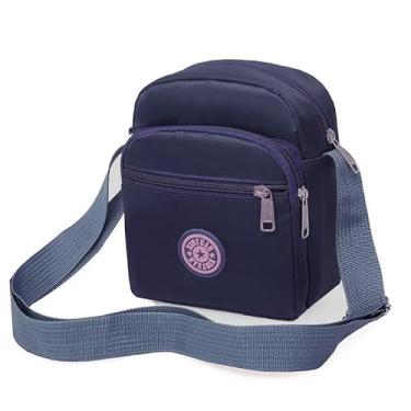 Imagem de Nova bolsa transversal de ombro com alça única floral de nylon com vários bolsos para mulheres e viagens, Azul