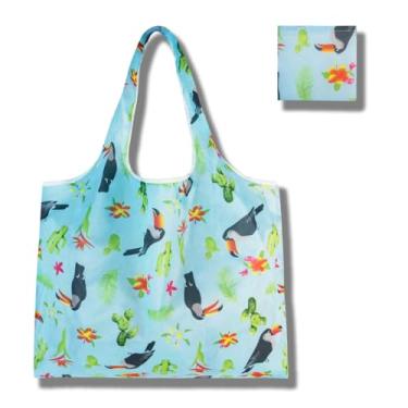 Imagem de Sacolas de compras reutilizáveis para mulheres, sacolas de compras de poliéster dobráveis extra grandes, resistentes e laváveis na máquina, reutilizáveis para armazenamento de viagem, uso diário