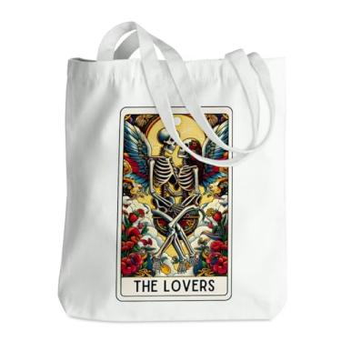 Imagem de Carta de tarô de esqueleto engraçado caveira gótica bruxa material de bruxaria suprimentos de lona gótica sacola de compras reutilizável 05, Loverscard 00874, 13.8 x 16 inches