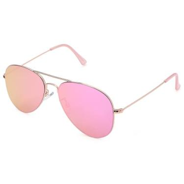Imagem de Óculos de sol aviador para homens e mulheres, óculos escuros pequenos clássicos ao ar livre 100% proteção UV armação de metal, Espelhado rosa dourado, 55mm