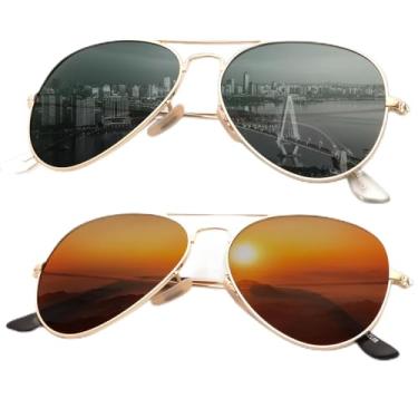 Imagem de Óculos de sol aviador para homens e mulheres óculos de sol polarizados para dirigir óculos de sol clássicos (pacote com 2), (Pacote com 2) Verde escuro/marrom - 62 mm, Large