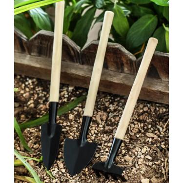 Imagem de Mini ferramentas de jardinagem, espátula de ancinho de jardinagem em miniatura e ferramentas de pá, 3 peças
