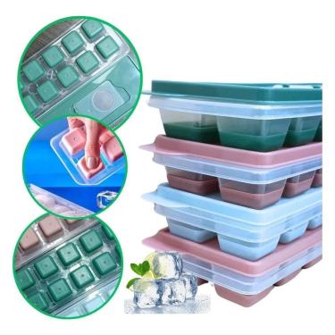 Imagem de 2X Kit 4 Formas De Gelo Silicone Com Tampa Enche Fácil Sorti