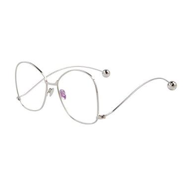 Imagem de Óculos de sol grandes com armação de metal para mulheres, retrô, lentes planas, óculos de sol com proteção UV, Armação prateada/lente transparente, Lens Width: 58 Millimeters