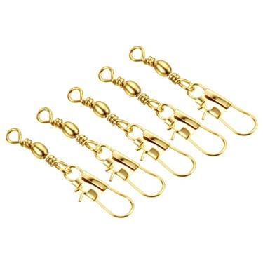 Imagem de Barril de pesca giratório com encaixe interloque, 100 peças de aço carbono sólido anel terminal equipamento para pesca em água salgada em água doce, dourado