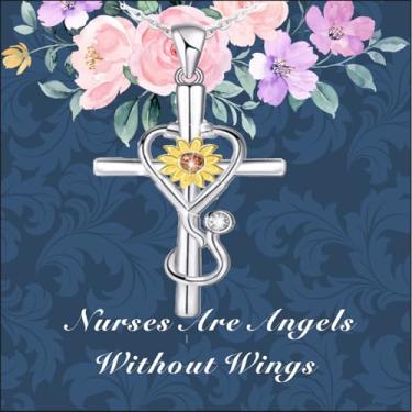 Imagem de REEBOOOR Colar de girassol, presente de agradecimento de enfermeira, estetoscópio, presente de Natal para enfermeiras, Large, Latão, Cristal