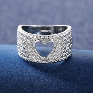 Imagem de Anéis de noivado em formato de coração vazados de zircônia cúbica banhados a ouro branco, alianças de compromisso, festas noturnas, presentes de dia dos namorados, alianças de eternidade para mulheres