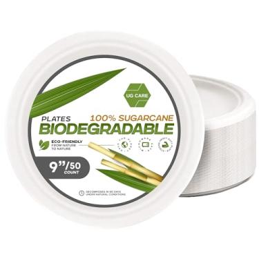Imagem de UniGroup Care Pratos biodegradáveis de 22,8 cm, 50 unidades | Placas de bagaço de cana 100% compostáveis | Pratos descartáveis resistentes e ecológicos para festas, piqueniques e uso diário (127, 23