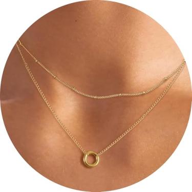 Imagem de Colar feminino com inicial em camadas, pingente de letra A-Z, gargantilha de corrente dupla, joias delicadas em camadas, estilo minimalista, 14+2in/16+2in, Aço inoxidável, Sem Pedra Preciosa