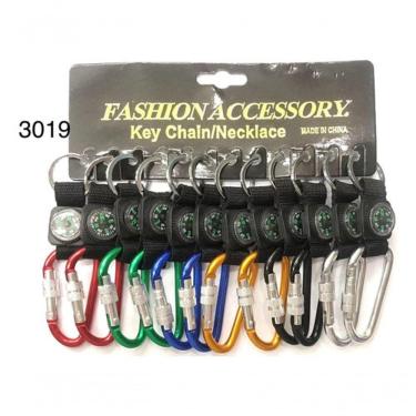 Imagem de Kit 12 Chaveiro Mosquetão 3019 Com Bússola Metal Trava