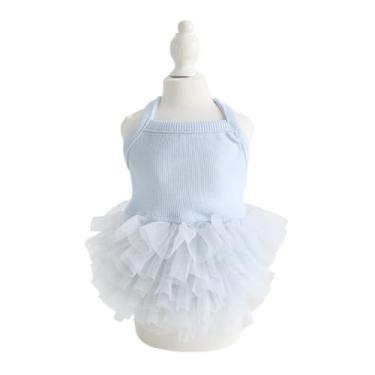 Imagem de Hdwk&Hped Vestido de verão respirável para cães pequenos, para filhotes, gatos, meninas, tutu, saia de bolo, vestido de princesa para festa de aniversário, saia para bolo - azul, pequeno)