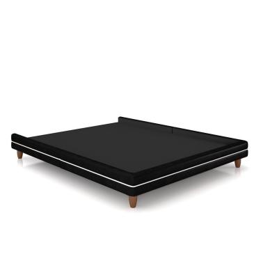 Imagem de Cama Avulsa Para Colchão Queen Torres Pés Em Madeira Pu Preto G91 - Gran Belo