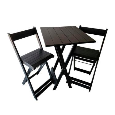 Imagem de Kit Bistrô Eucalipto Dobrável Com 2 Banquetas De Madeira Preto