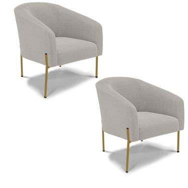 Imagem de Poltrona Decorativa Pé Ferro Dourado Kit 2 Stella Bouclê Cinza D03 - D'Rossi