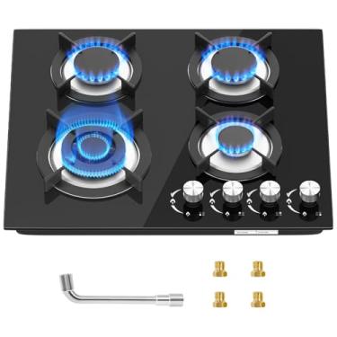 Imagem de cooktop Nardea Fogão a gás 4 queimadores, fogão a gás propano, fogão conversível de combustível duplo GLG/NG com proteção de termopar, embutido/bancada