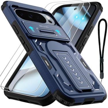 Imagem de GILLKIN Capa para celular Google Pixel 10/10 Pro/Pixel 9/9 Pro com 2 protetores de tela, capa de câmera deslizante, suporte, alça de cordão, capa protetora resistente à prova de choque de grau militar