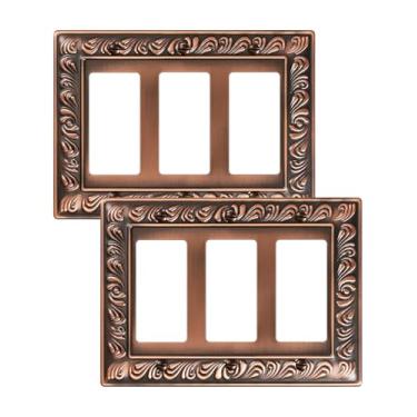 Imagem de TREEWELL Pacote com 2 placas decorativas triplas, placas decorativas para interruptores e tampas de tomada, 3 placas de parede de metal de cobre antigo, resistentes à corrosão