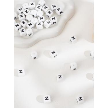 Imagem de Cubo de 36 peças com contas de silicone de letras, contas quadradas brancas do alfabeto, berloque de fabricação de joias a granel para colar, pulseira, brinco e artesanato DIY, 12 x 12 x 12 mm