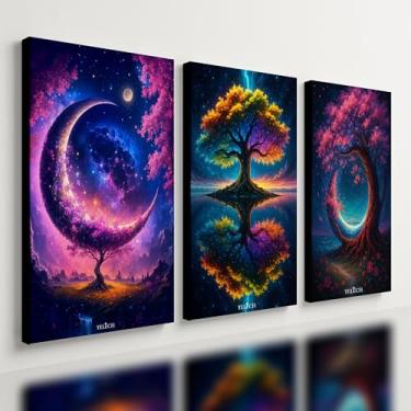 Imagem de Kit3 Quadro Decorativo Paisagem Galaxia Planeta Space Árvore Quarto Qualidade Premium Luxo (40x28cm)
